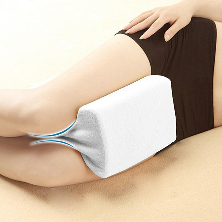 Orthopedic Memory Foam Knee Wedge Pillow for Sleeping Sciatica Back Hip Joint Pain Relief Contour Thigh Leg Pad Support Cushion, White, White+bandage, Navy blue grid+bandage