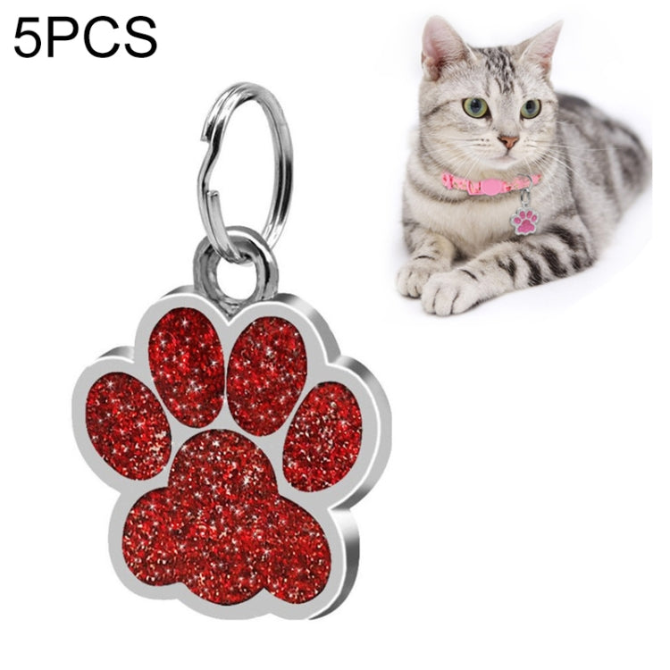 5 PCS Metal Pet Tag Zinc Alloy Identity Card Footprint Lettering Dog Tag