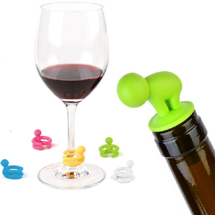7 PCS Cartoon Silicone Sealed Spiral Red Wine Stopper + Cup Feet Set, Random Color Delivery, 7 PCS Cartoon Shape