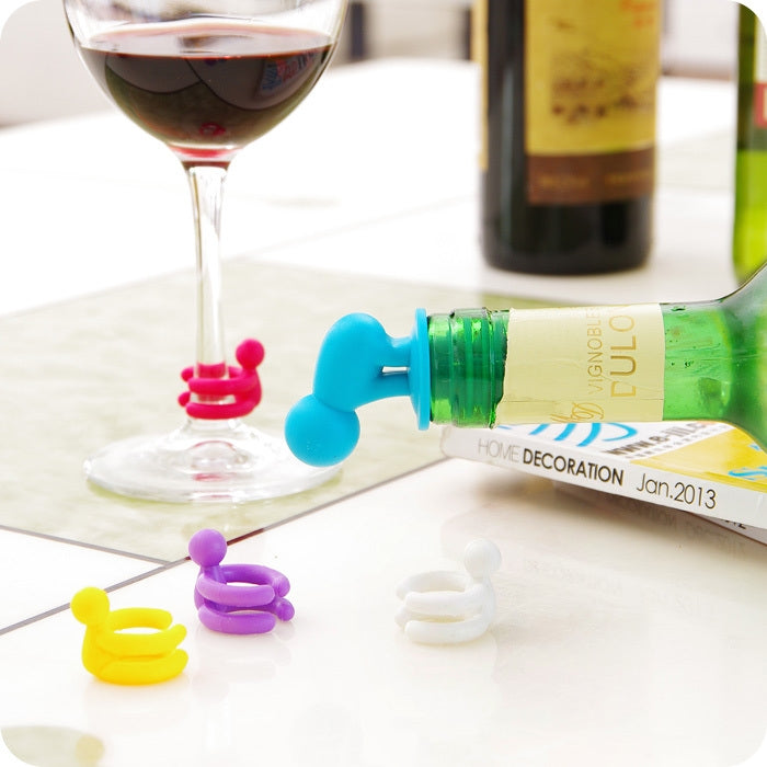7 PCS Cartoon Silicone Sealed Spiral Red Wine Stopper + Cup Feet Set, Random Color Delivery, 7 PCS Cartoon Shape