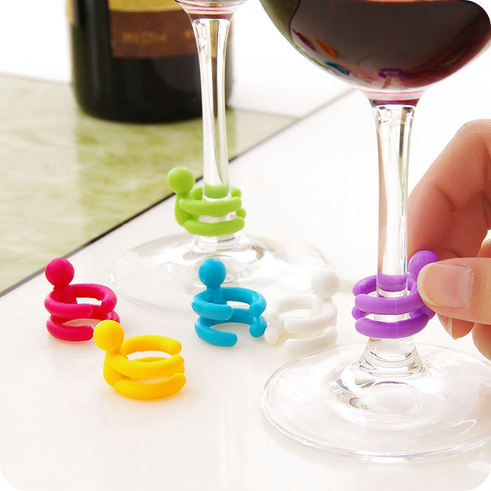 7 PCS Cartoon Silicone Sealed Spiral Red Wine Stopper + Cup Feet Set, Random Color Delivery, 7 PCS Cartoon Shape