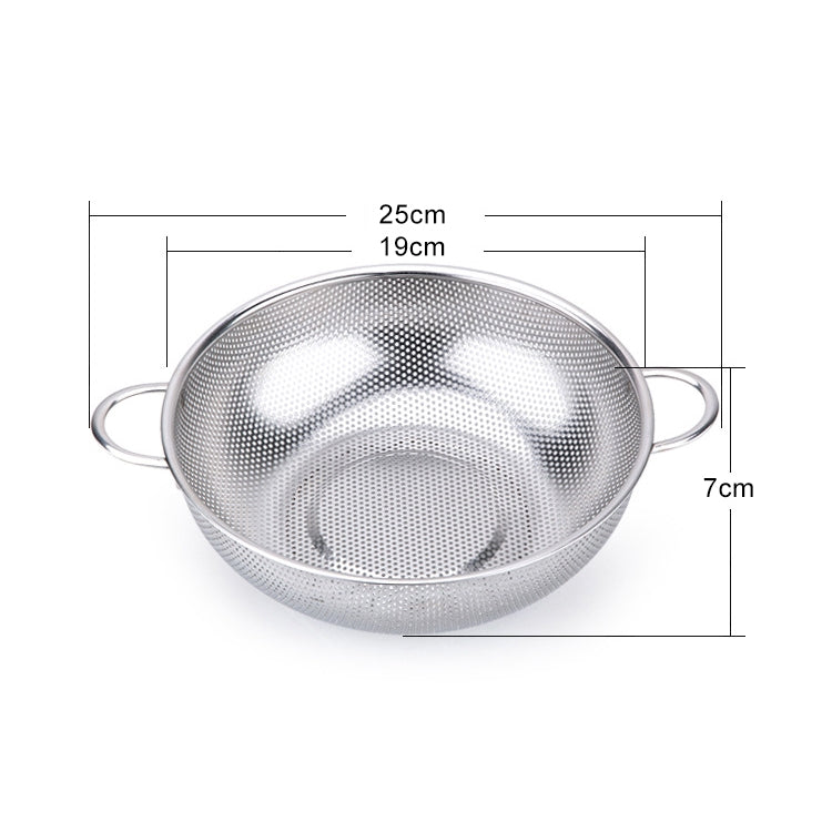 Stainless Steel Round Wash Basket Binaural Wash Rice Basket Drain Basin, 19cm, 22cm, 25cm, 28cm, 31cm
