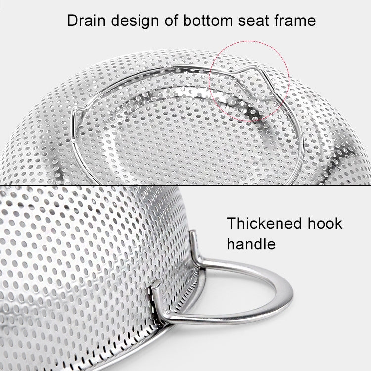 Stainless Steel Round Wash Basket Binaural Wash Rice Basket Drain Basin, 19cm, 22cm, 25cm, 28cm, 31cm