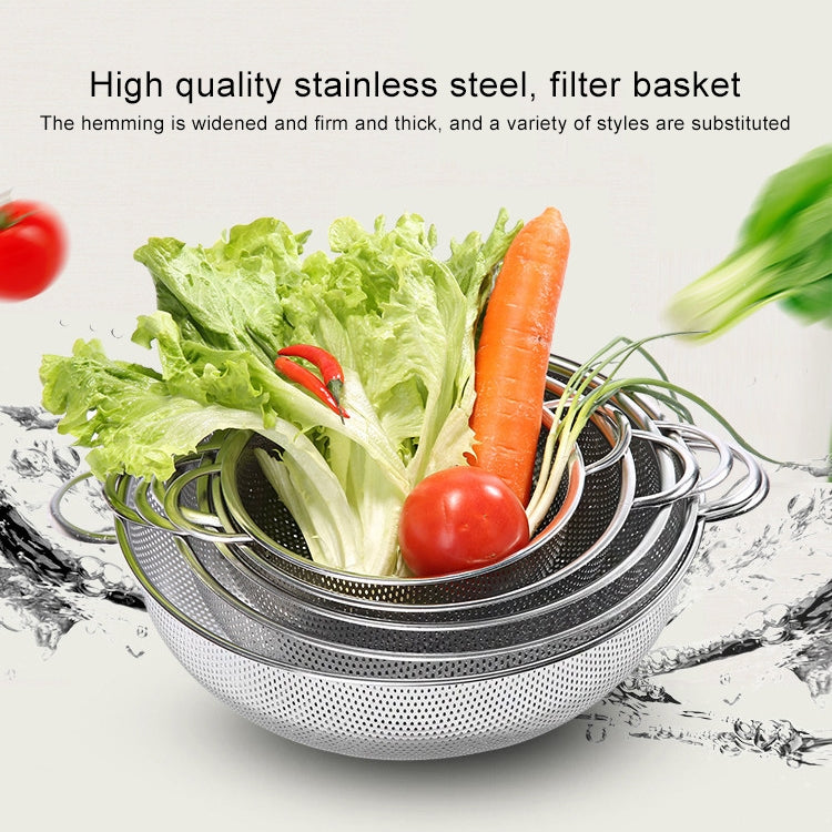 Stainless Steel Round Wash Basket Binaural Wash Rice Basket Drain Basin, 19cm, 22cm, 25cm, 28cm, 31cm