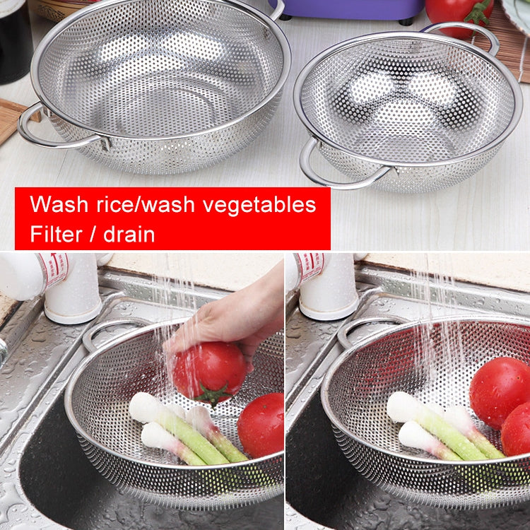Stainless Steel Round Wash Basket Binaural Wash Rice Basket Drain Basin, 19cm, 22cm, 25cm, 28cm, 31cm