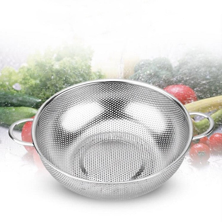 Stainless Steel Round Wash Basket Binaural Wash Rice Basket Drain Basin, 19cm, 22cm, 25cm, 28cm, 31cm