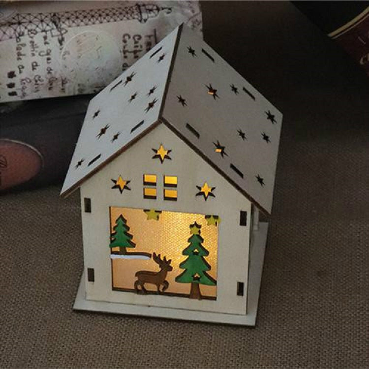 Christmas Luminous Wooden House Christmas Tree Decorations Hanging Ornaments DIY Gift Window Decoration, Small Pulling Santa Claus, Small Crutches Santa, Small House, Small Elk, Large Snowman, Large Santa, Large Elk