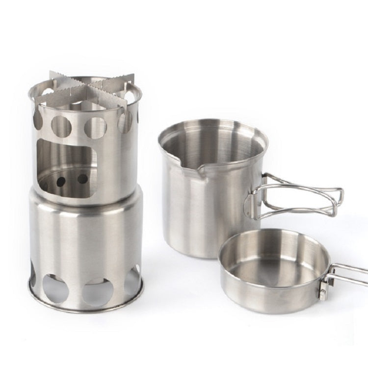 Outdoor Stainless Steel Windproof Stove Portable Camping Roast Stove Set
