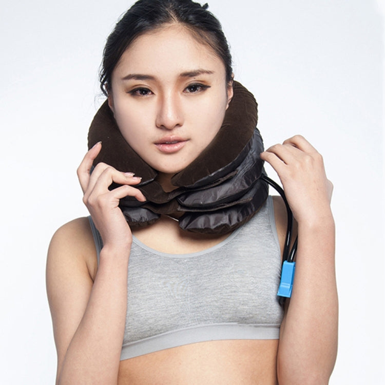 Inflatable Air Cervical Neck Traction Device Soft Head Back Shoulder Neck Ache Massager Headache Pain Relieve Relaxation Brace, Half Cashmere (Coffee)