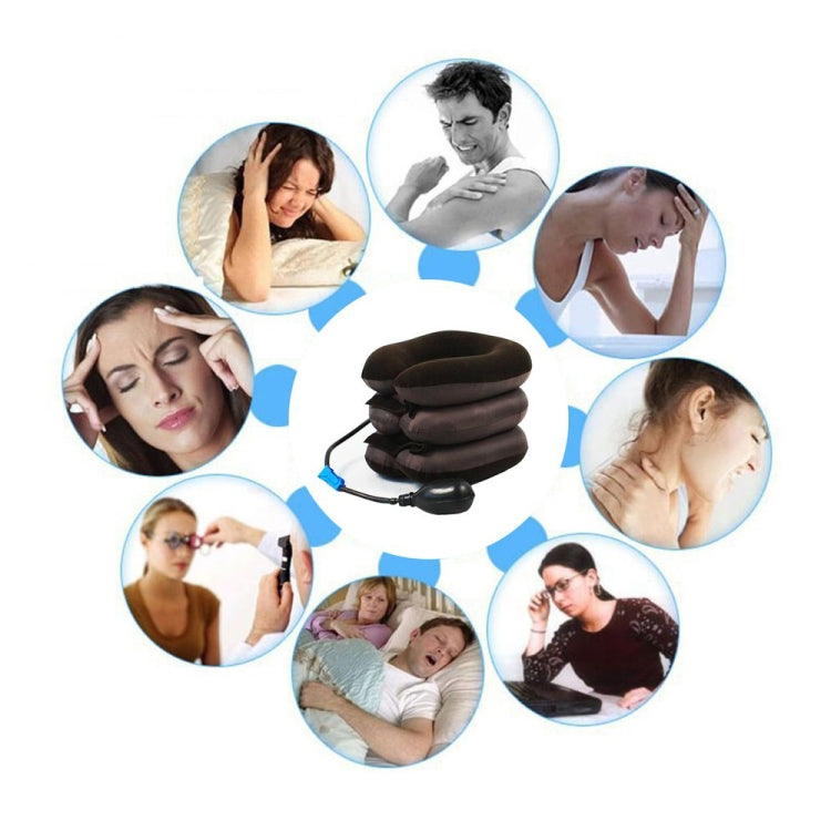 Inflatable Air Cervical Neck Traction Device Soft Head Back Shoulder Neck Ache Massager Headache Pain Relieve Relaxation Brace, Half Cashmere (Coffee)