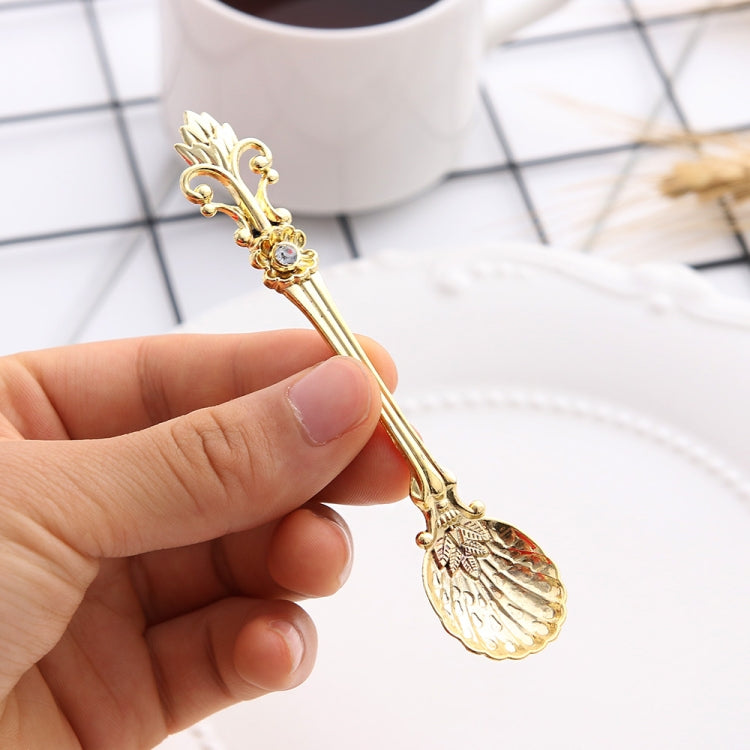 6pcs / Set Vintage Mini Coffee Spoons Suit Royal Style Metal Carved Coffee Fruit Cutler Dessert Flatware Kitchen Tools, Gold, Red Bronze, Antique Bronze(With Red Fork), Antique Bronze(With Antique Fork), Silver