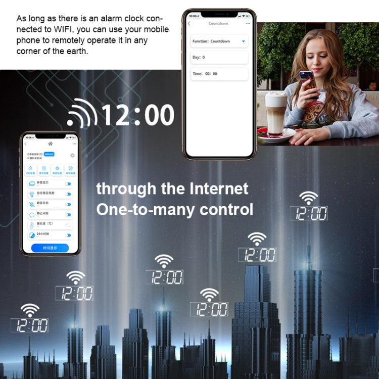 ساعة حائط رقمية إبداعية LED متعددة الوظائف مزودة بخاصية واي فاي، 6 بت مجوفة مزودة بخاصية واي فاي، صندوق مغلق 6 بت مزود بخاصية واي فاي