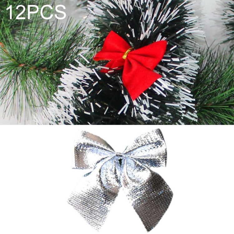12 PCS Flocked Bow Christmas Tree Decoration, gold, red, silver