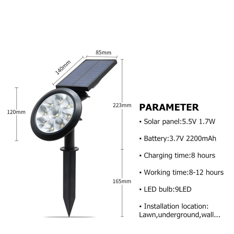 9 مصابيح LED تعمل بالطاقة الشمسية للحديقة الخارجية LED قابلة للتعديل ومقاومة للماء IP65، ضوء متغير الألوان، أبيض دافئ + ضوء أبيض