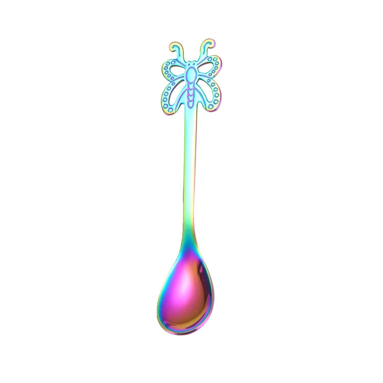 Multicolor Stainless Steel Butterfly Coffee Spoon Fruit Cold Drink Ice Cream Dessert Tea Spoon, Silver, Gold, Rose Gold, Rainbow, Black, Purple