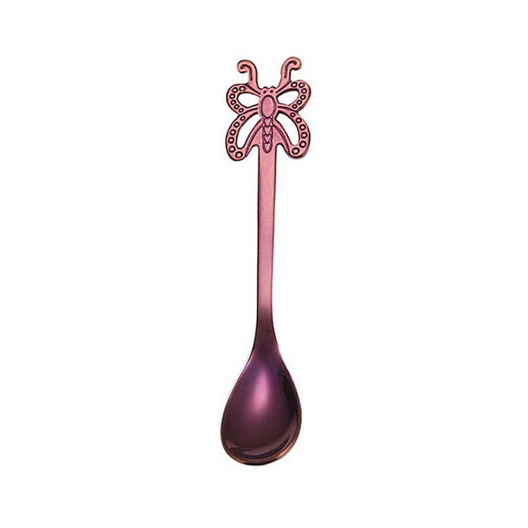 Multicolor Stainless Steel Butterfly Coffee Spoon Fruit Cold Drink Ice Cream Dessert Tea Spoon, Silver, Gold, Rose Gold, Rainbow, Black, Purple