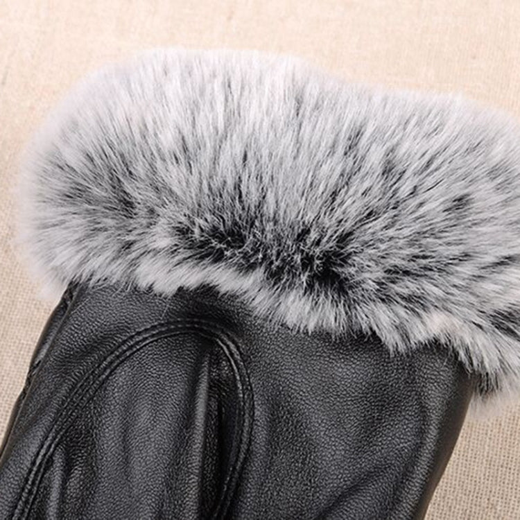 Women PU Leather Gloves Imitated Rabbit Fur Thick Warm Winter and Autumn Female Gloves
