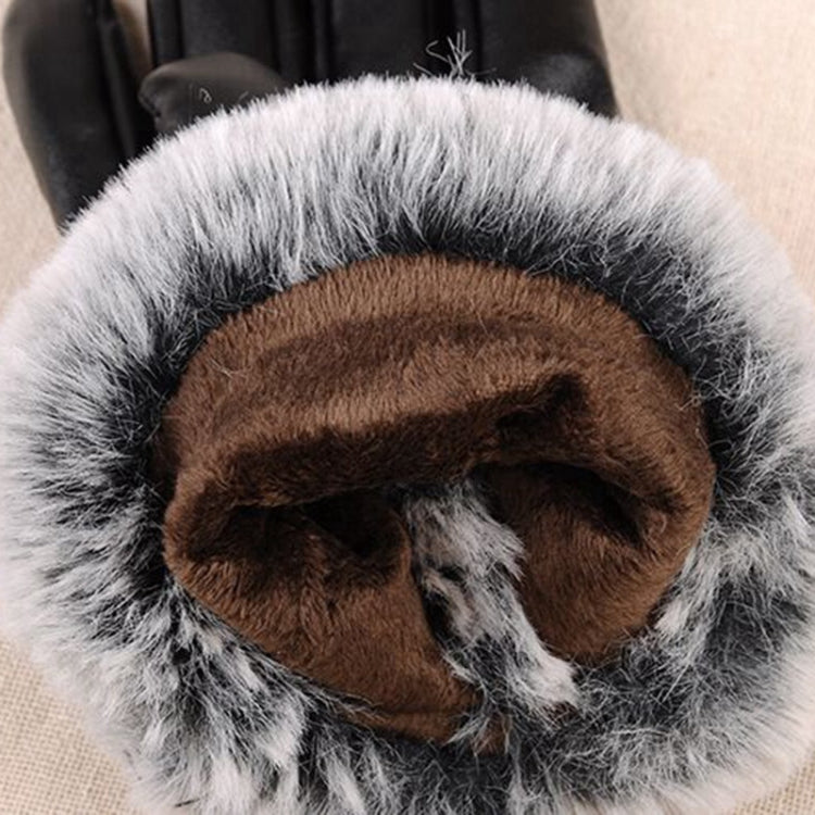 Women PU Leather Gloves Imitated Rabbit Fur Thick Warm Winter and Autumn Female Gloves