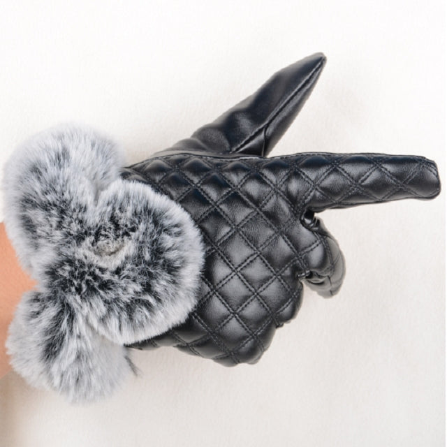 Women PU Leather Gloves Imitated Rabbit Fur Thick Warm Winter and Autumn Female Gloves