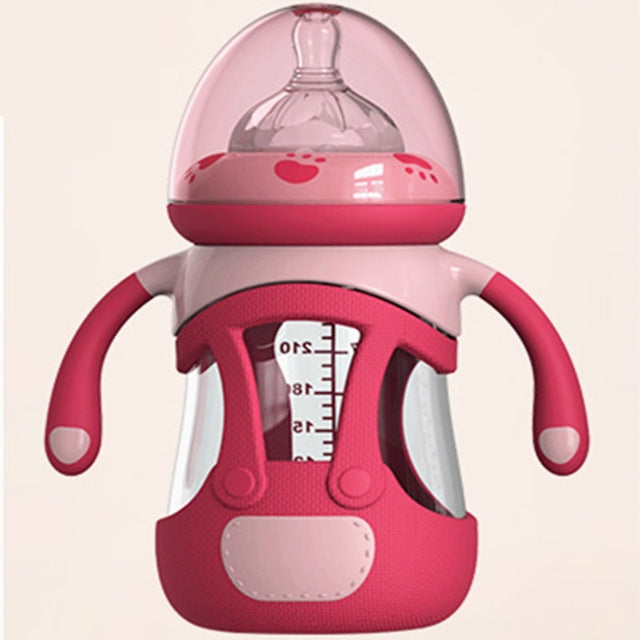 High Borosilicate Glass Baby Bottle with Silicone Sleeve, 240ml