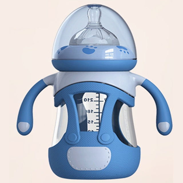 High Borosilicate Glass Baby Bottle with Silicone Sleeve, 240ml