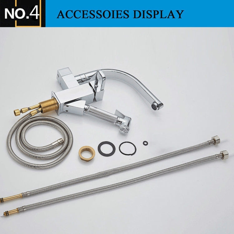 Kitchen Faucet Mixer Tap Single Handle Two Swivel Spouts Hot Cold Water Tap Pull Out Flushing Spray Tap, Low