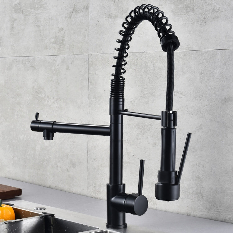 Multifunctional Cold Hot Water Tank Kitchen Spring Double Nozzle 360 Degree Rotary Tap, Black