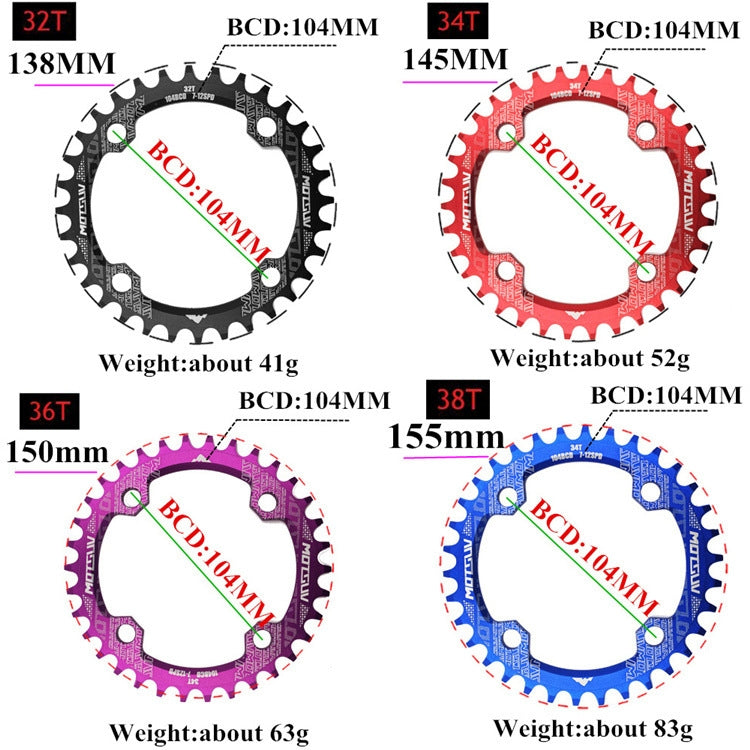 MOTSUV Round Narrow Wide Chainring MTB Bicycle 104BCD Tooth Plate Parts