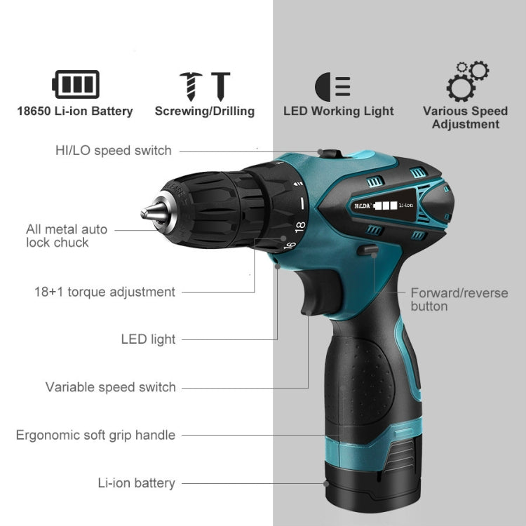 HILDA Electric Drill Cordless Screwdriver Lithium Battery Mini Drill Cordless Screwdriver Power Tools, EU Plug, 16.8V with Carton Box, 12V with Carton Box, 12V with Plastic Box, 16.8V with Plastic Box