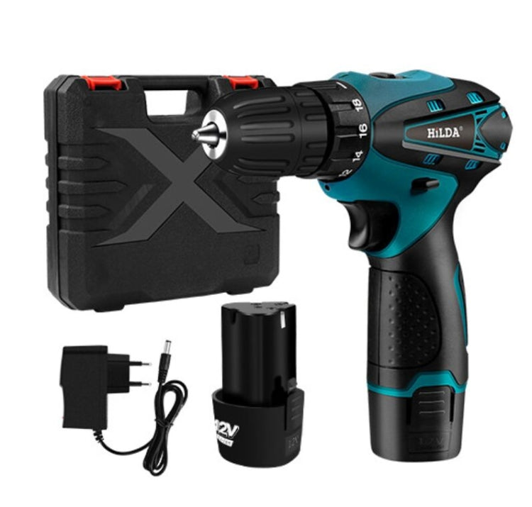 HILDA Electric Drill Cordless Screwdriver Lithium Battery Mini Drill Cordless Screwdriver Power Tools, EU Plug, 16.8V with Carton Box, 12V with Carton Box, 12V with Plastic Box, 16.8V with Plastic Box
