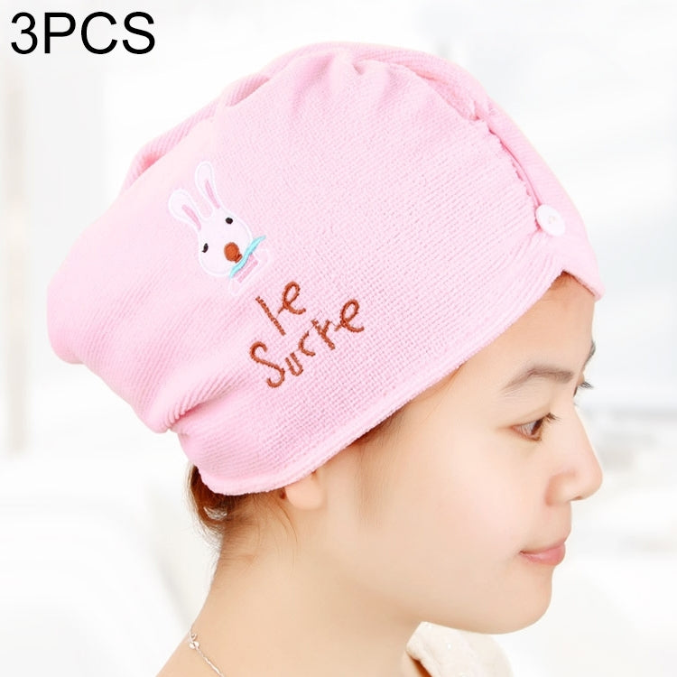 3 PCS Cute Cartoon Rabbit Thick Microfiber Absorbent Dry Hair Cap, Rabbit Thick Microfiber Dry Hair Cap(Pink), Rabbit Thick Microfiber Dry Hair Cap(Blue)