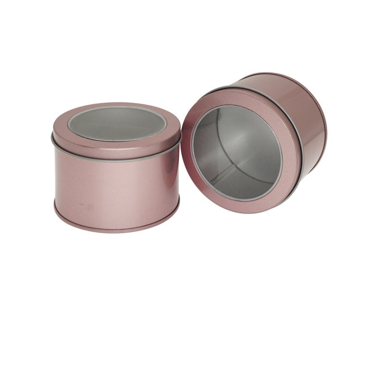 Deep Round Skylight Transparent Window Top Cover Tin Box Food Tea Can Baking Cake Box, 9cm x 9cm x 6cm