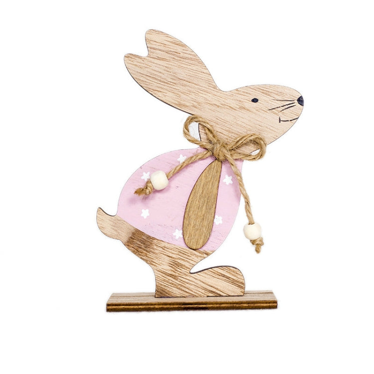 2 PCS Creative Easter Home Wooden Rabbit Decorative Ornaments, Powdered Flower, White Fower, White Spotted