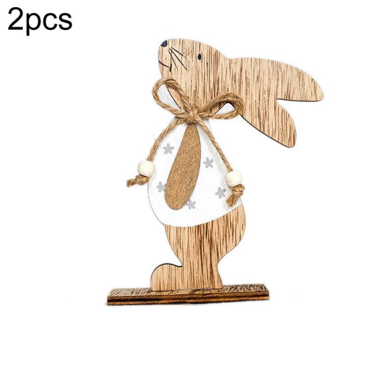 2 PCS Creative Easter Home Wooden Rabbit Decorative Ornaments, Powdered Flower, White Fower, White Spotted
