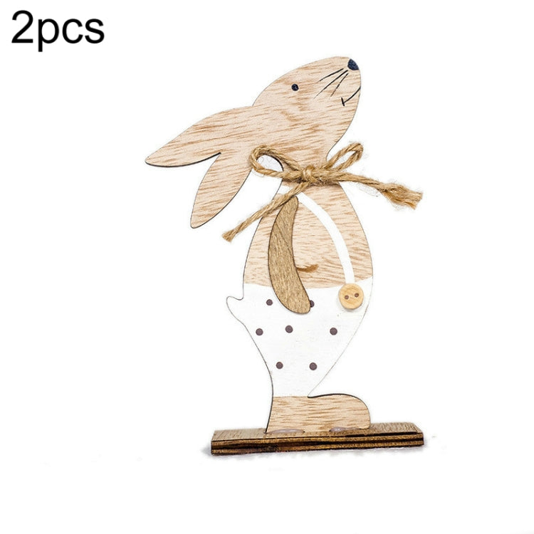 2 PCS Creative Easter Home Wooden Rabbit Decorative Ornaments, Powdered Flower, White Fower, White Spotted