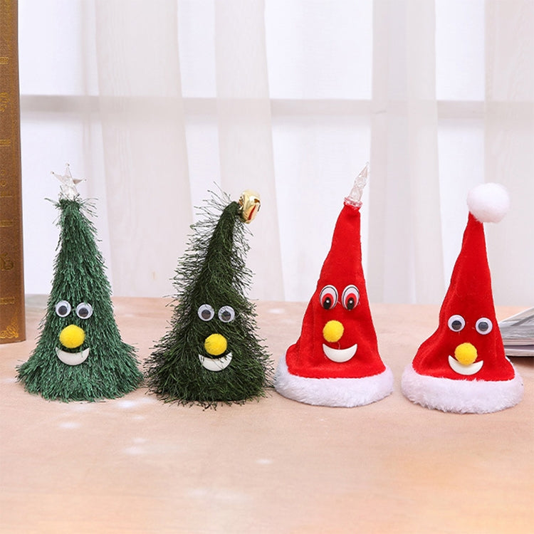 6 inch Electric Cap Christmas Swing Tree Hat Christmas Ornaments Props, Shake Cap with Music, Shake Cap with Pentagram Light, Swing Tree with Bell, Swing Tree with Pentagram Light