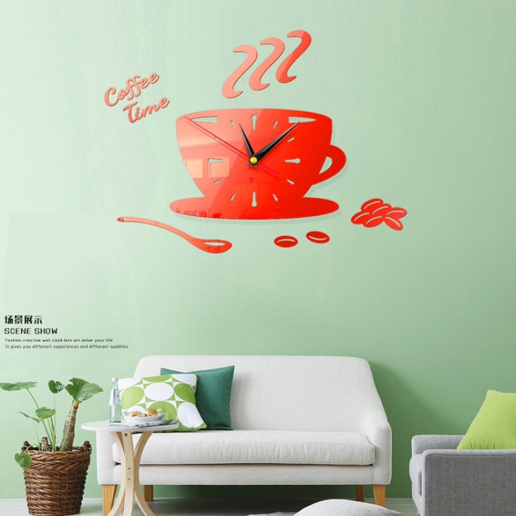 ساعة حائط عصرية مزخرفة ثلاثية الأبعاد DIY للمنزل مصنوعة من مادة الأكريليك ومرآة جدارية لتزيين القهوة