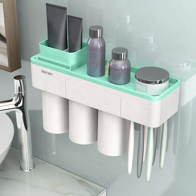 Free Punching Toothbrush Holder Set Bathroom Shelf, 3 Cups