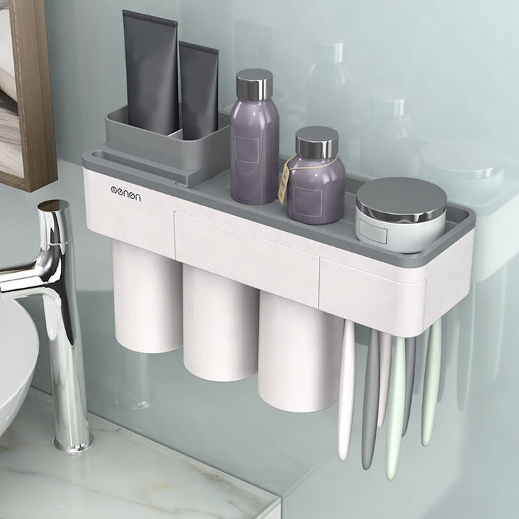 Free Punching Toothbrush Holder Set Bathroom Shelf, 3 Cups