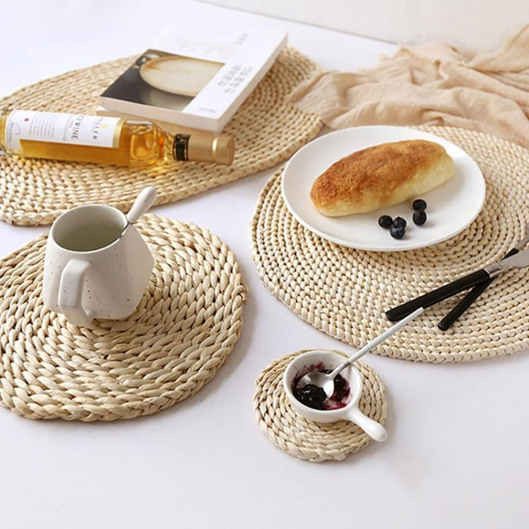 2 PCS Non-slip Natural Corn Woven Thickening Insulated Tea Mat Table Heat-resistant Casserole Mat, Round Coaster 10cm, Round Placemat 22cm, Round Placemat 35cm