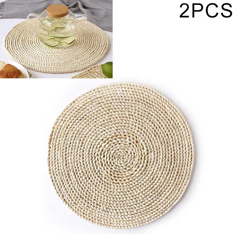 2 PCS Non-slip Natural Corn Woven Thickening Insulated Tea Mat Table Heat-resistant Casserole Mat, Round Coaster 10cm, Round Placemat 22cm, Round Placemat 35cm