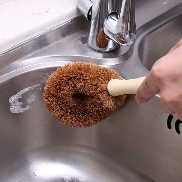 10 PCS Natural Coconut Palm Non-stick Oil Long Handle Pot Brush Cleaning Brush Kitchen Cleaning Tool