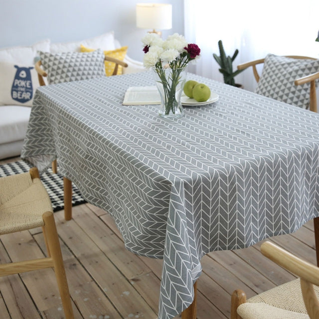 Literary Fresh Geometric Cotton Linen Tablecloth Gray Arrow Rectangular Coffee Table Cloth Desk Cloth, 60x60cm, 90x90cm, 100x140cm, 140x140cm, 140x160cm, 140x180cm, 140x200cm, 140x220cm, 140x250cm