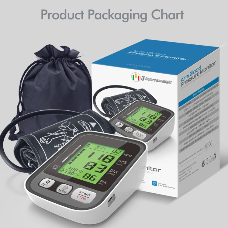 JZ-256A Tri-Color Backlight Automatic Upper Arm Sphygmomanometer Home Electronic Sphygmomanometer, 22-32cm, 22-42cm