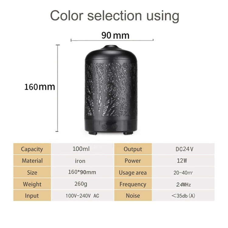 Metal Tree Air Humidifier Essential Oil Diffuser Mist Maker Colorful LED Lamp Diffuser Aromatherapy Air Purifier,, EU Plug