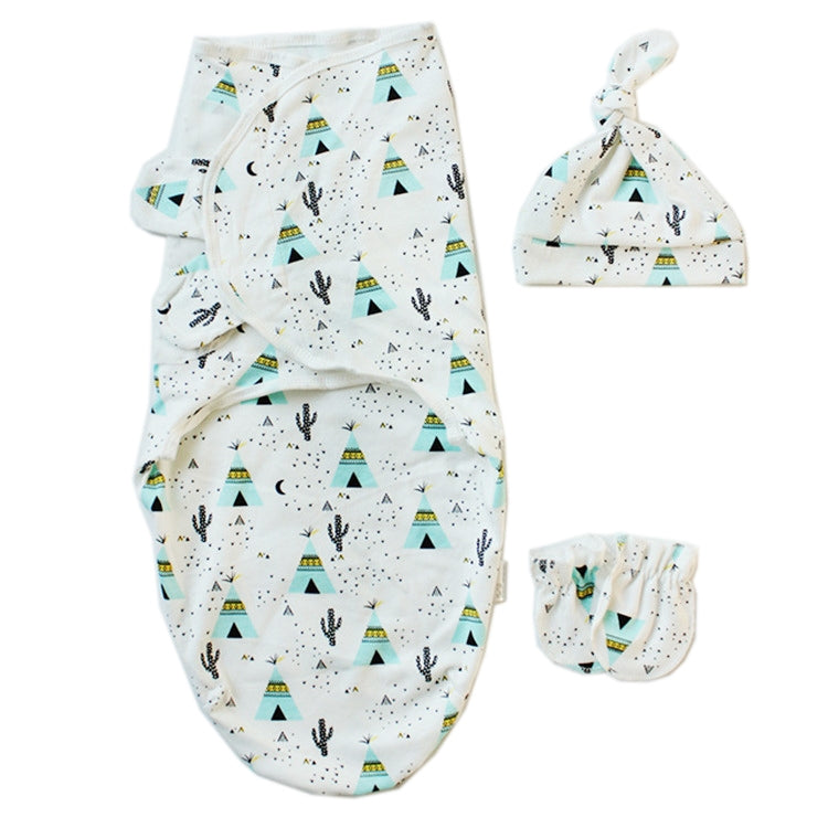 Spring Summer Cotton Baby Infant Bags Towels Sleeping Bags Knitted Cloth Cap Set, S (50x70 CM), L (60x75 CM)