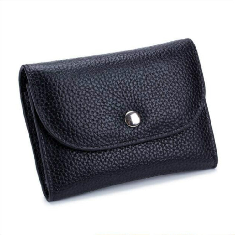 Short Mini Slim Top-grain Leather Wallet Card Bag Zip Coin Pocket, Black, Blue, Pink, Big Red, Gray