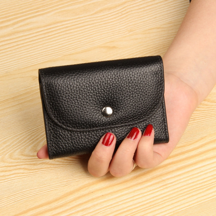Short Mini Slim Top-grain Leather Wallet Card Bag Zip Coin Pocket, Black, Blue, Pink, Big Red, Gray