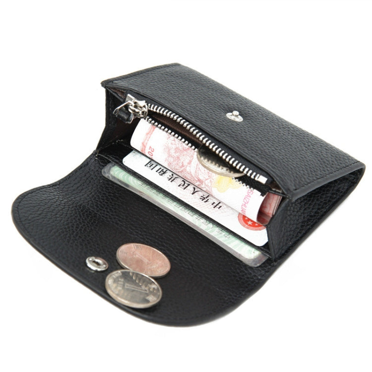 Short Mini Slim Top-grain Leather Wallet Card Bag Zip Coin Pocket, Black, Blue, Pink, Big Red, Gray