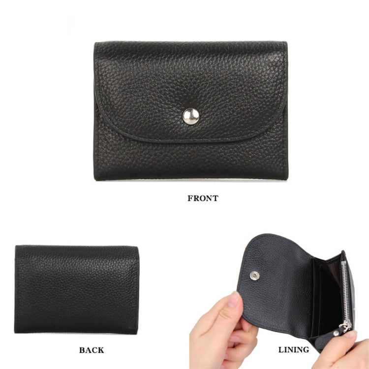 Short Mini Slim Top-grain Leather Wallet Card Bag Zip Coin Pocket, Black, Blue, Pink, Big Red, Gray